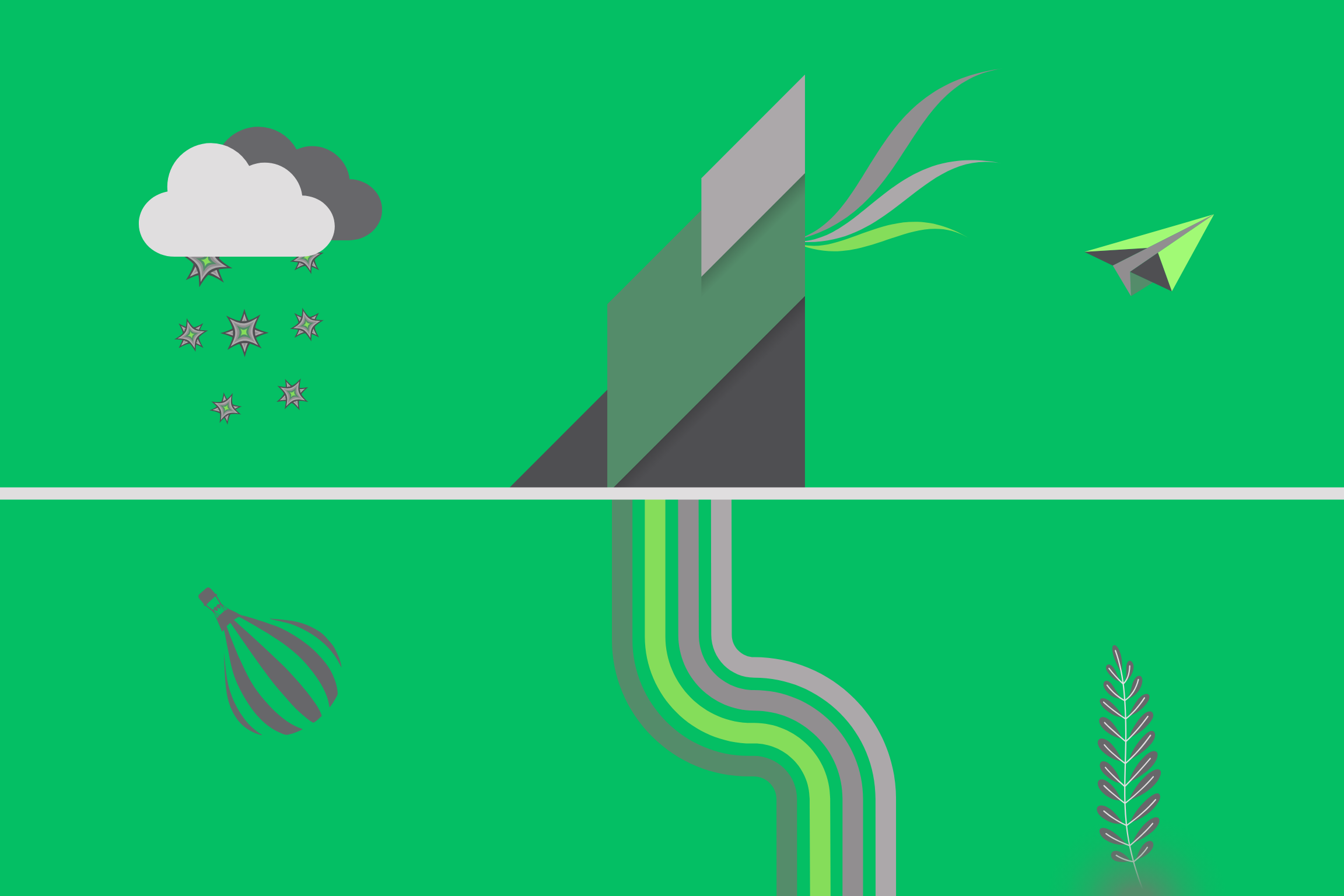 Abstract digital art - grey and green geometric composition